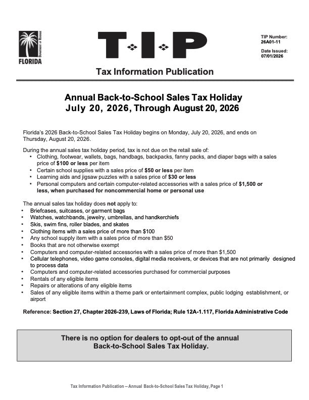 Back To Dance Tax Free Holiday 2026