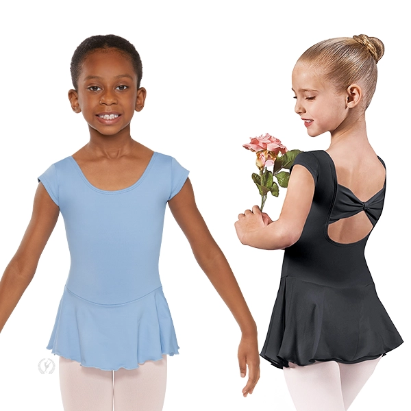 Eurotard Girls Microfiber Bow Back Cap Sleeve Dance Dress