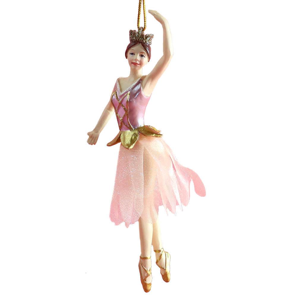 Rose Gold Ballerina with Fabric Tutu Resin Ornament - Dance Gear Etc.