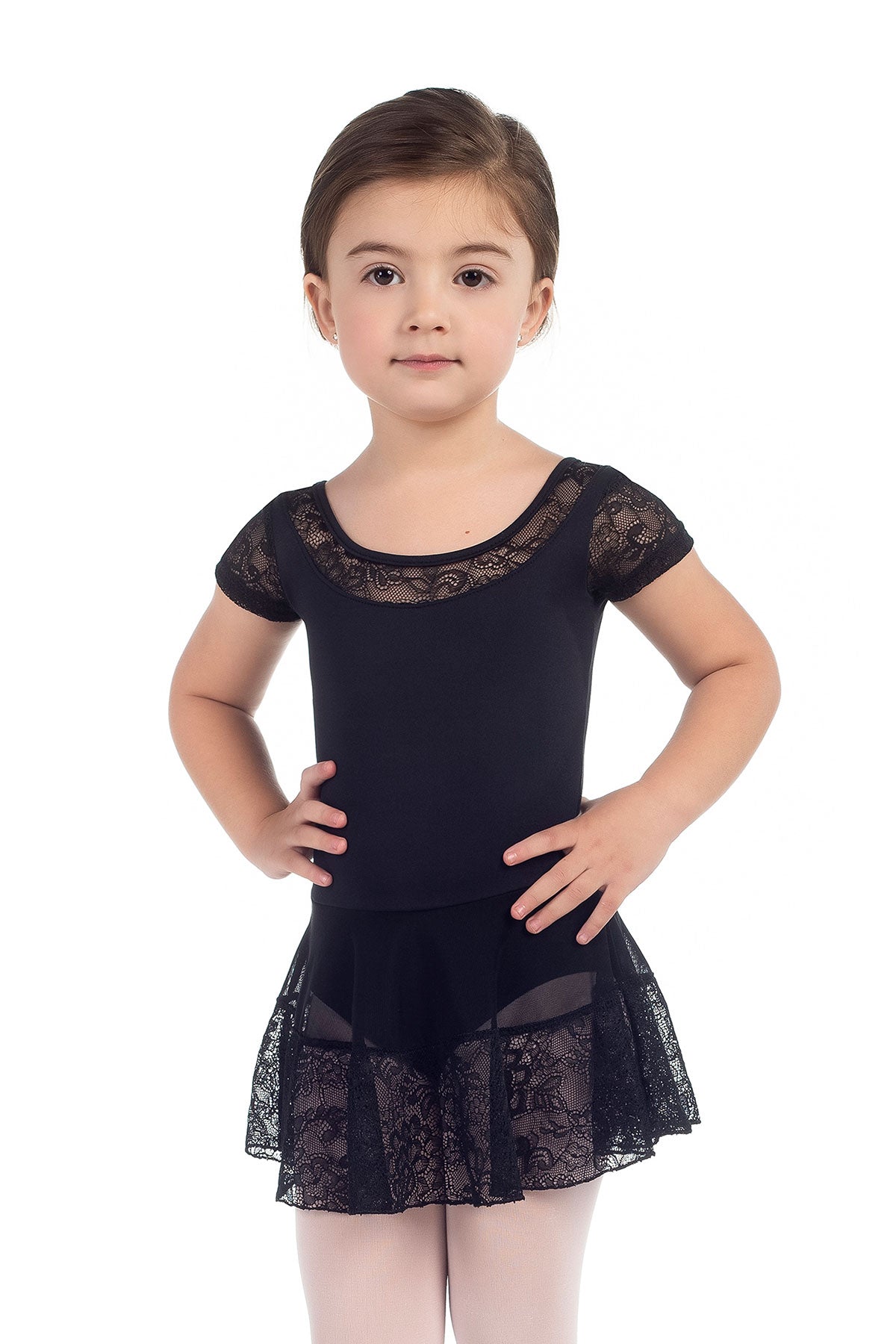 Só Dança Child Lace Capsleeve Leotard with Attached Skirt