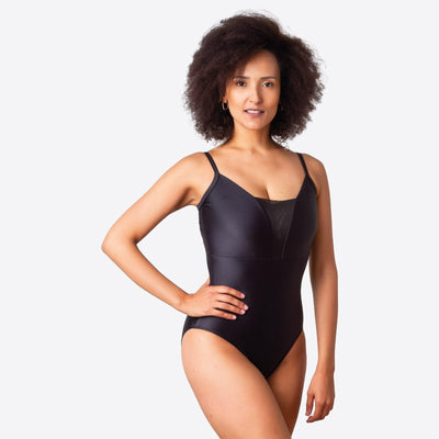 So Danca Adult+ Remi Black Shimmer Microfiber Camisole Leotard - Dance Gear Etc.