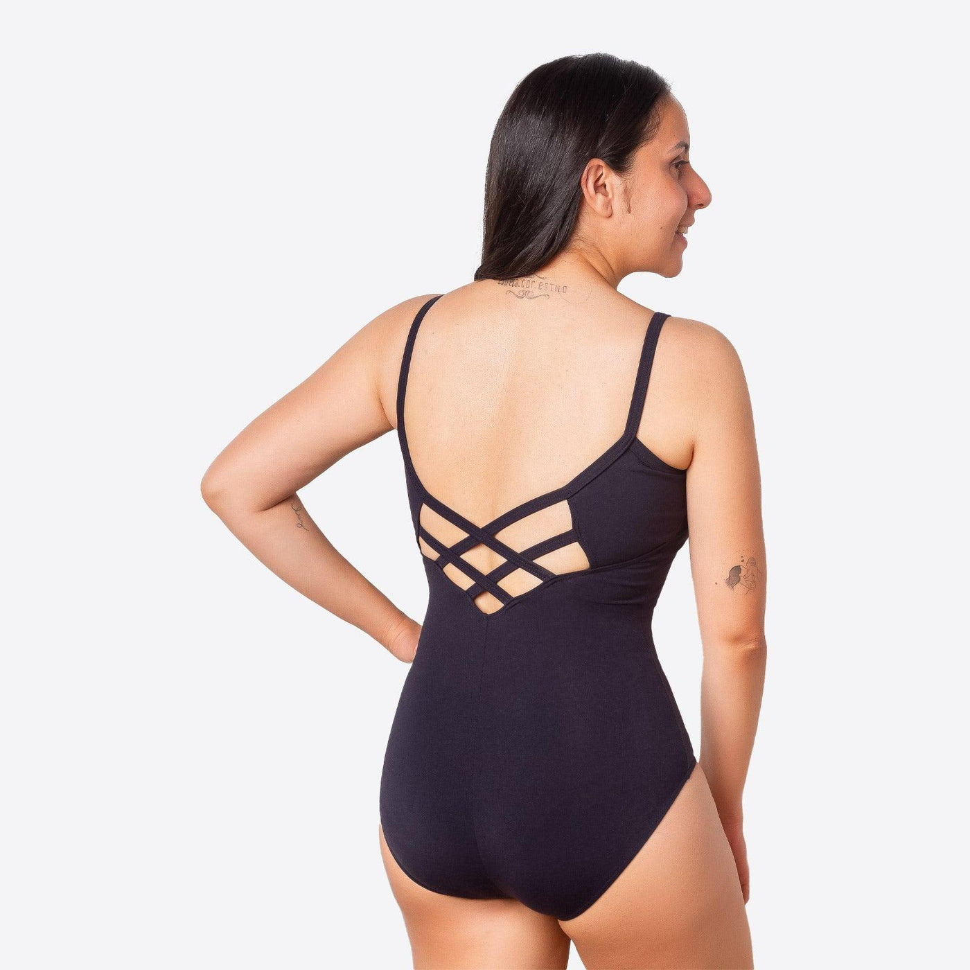 So Danca Adult+ Kehlani Black Strappy Back Camisole Leotard - Dance Gear Etc.