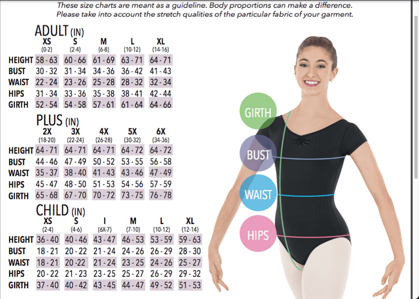 EUROTARD LEOTARD SIZE CHART